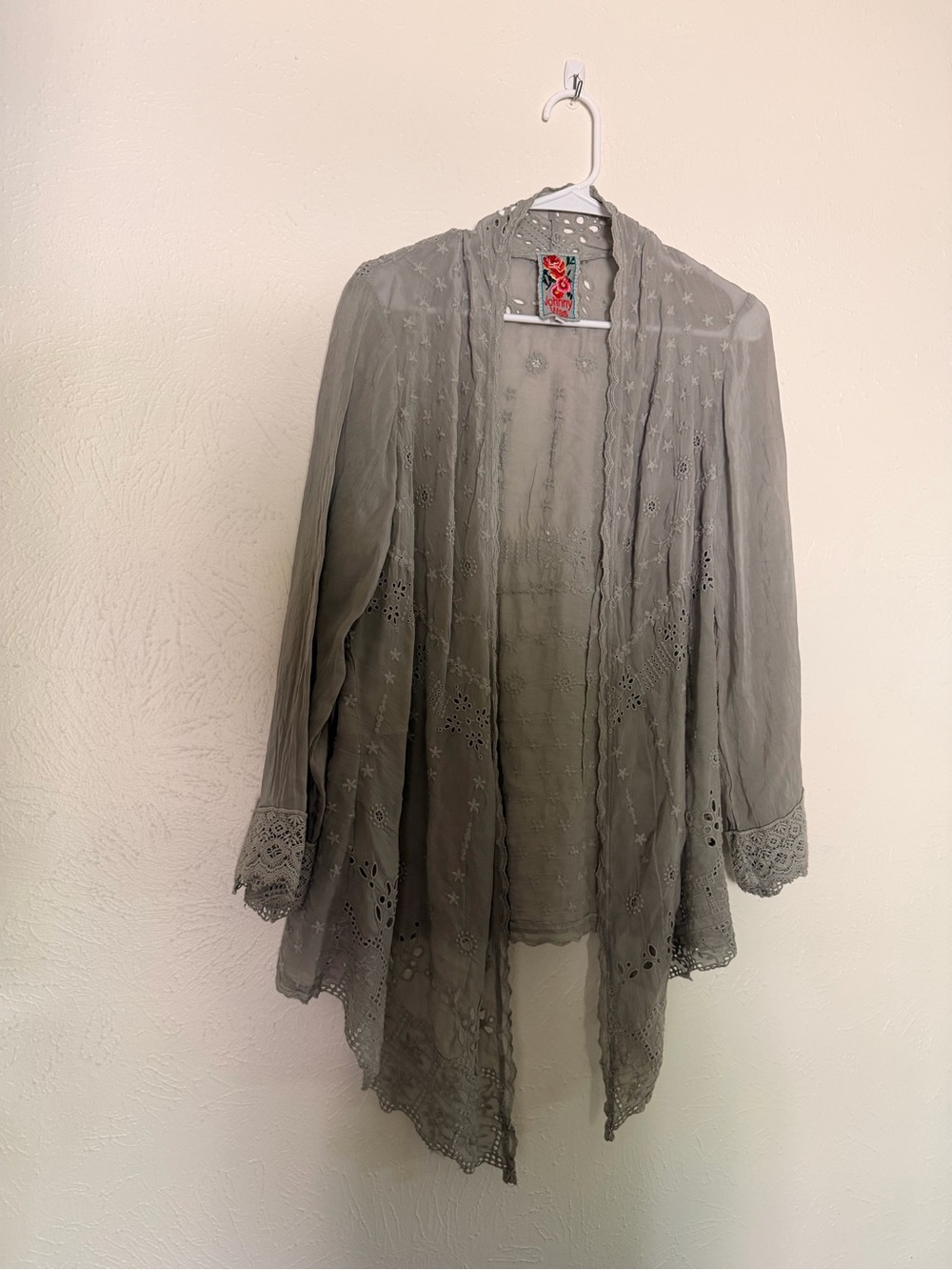 Johnny was Lightweight Gray Eyelet Open Cardigan